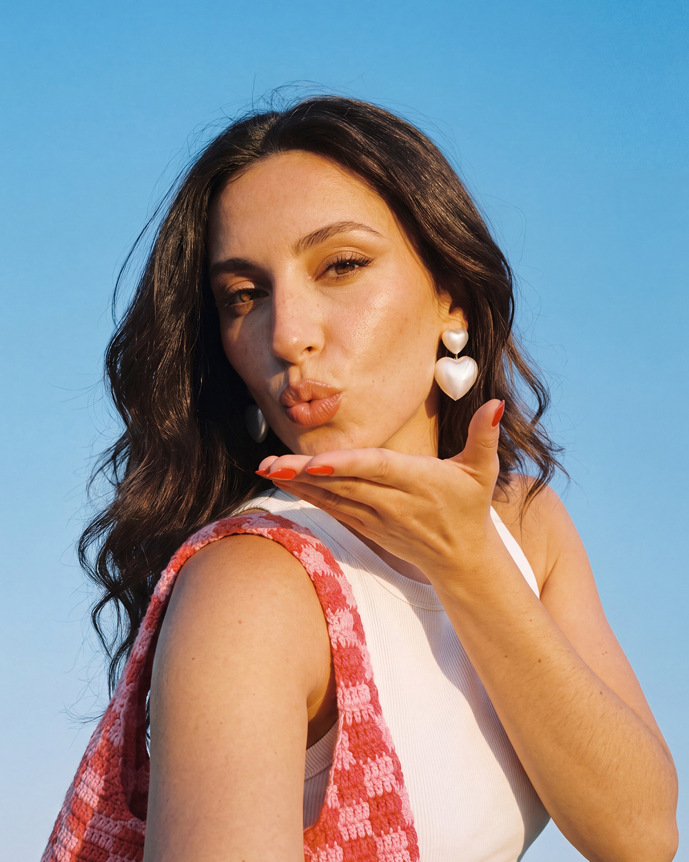 blowing kiss heart earrings