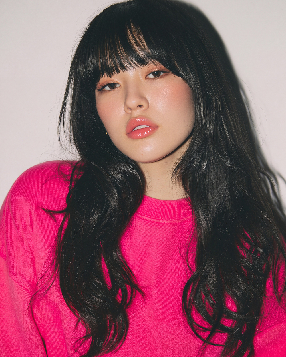 pink sweatshirt long hair